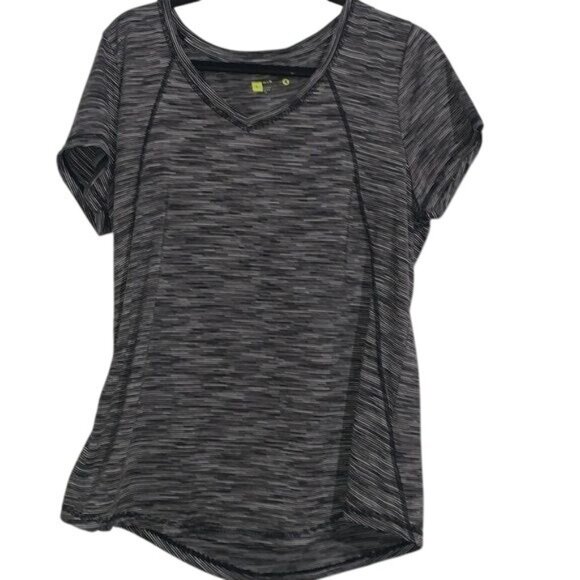 C9 Champion Gray Striped Womens Short Sleeve Semi Fit Activewear Top Size L - Picture 1 of 6